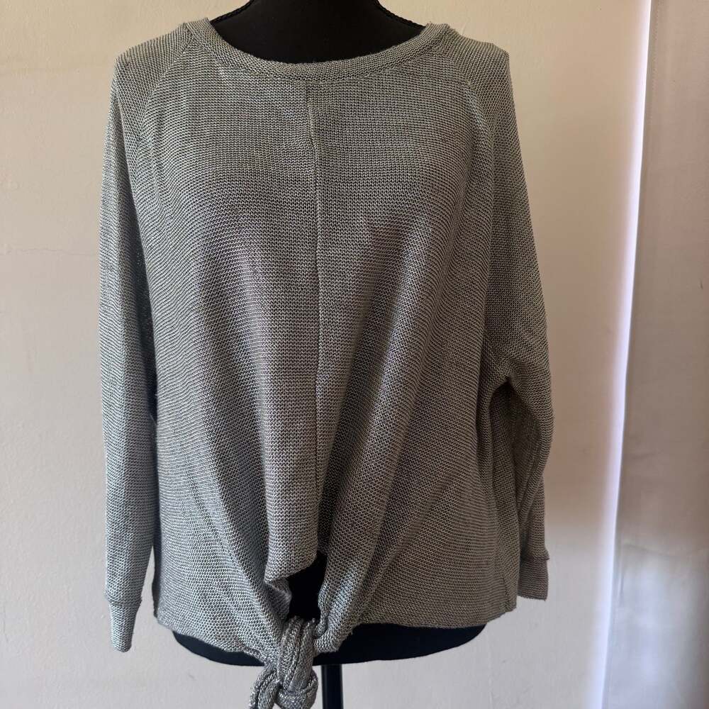 Zara Waffle Knit Tie-Front Sweater in Grey